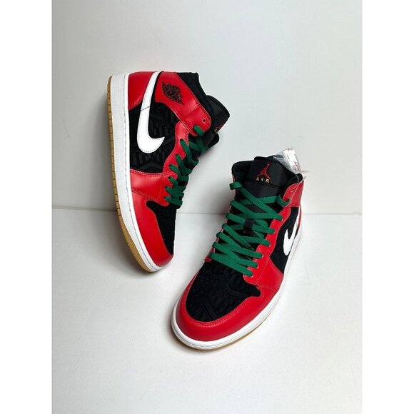 Air Jordan 1 Mid SE (GS) Size 6Y/WMNS 7.5 Black/Fire Red-White-Mala DQ8418-006 - Picture 9 of 13